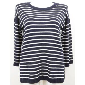 Talbots Petites Women's XL Striped Nautical 3/4 Sleeve Cotton Blend Sweater